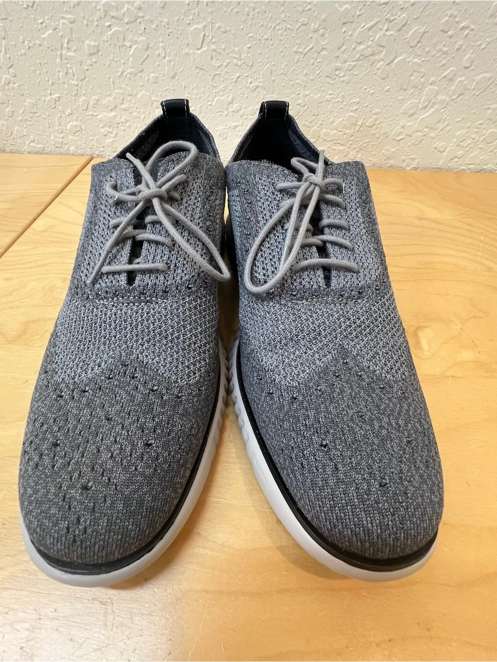 Cole Haan Gray Knit Lace-Up Oxfords with White Sole